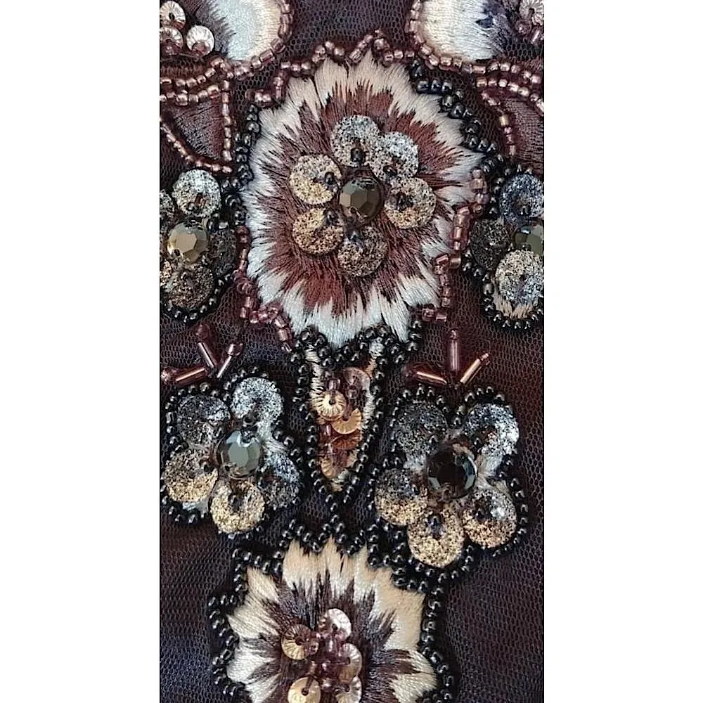 Frock and Frill Gray Mesh Long Sleeve Embroidered Beaded Sequins Modcloth Dress Size 8 - Image 6