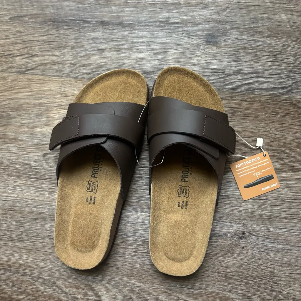 NWT Project Cloud Leather Sandals Women’s 8 Wren Chocolate – Memory, Adjustable Brown - Image 2