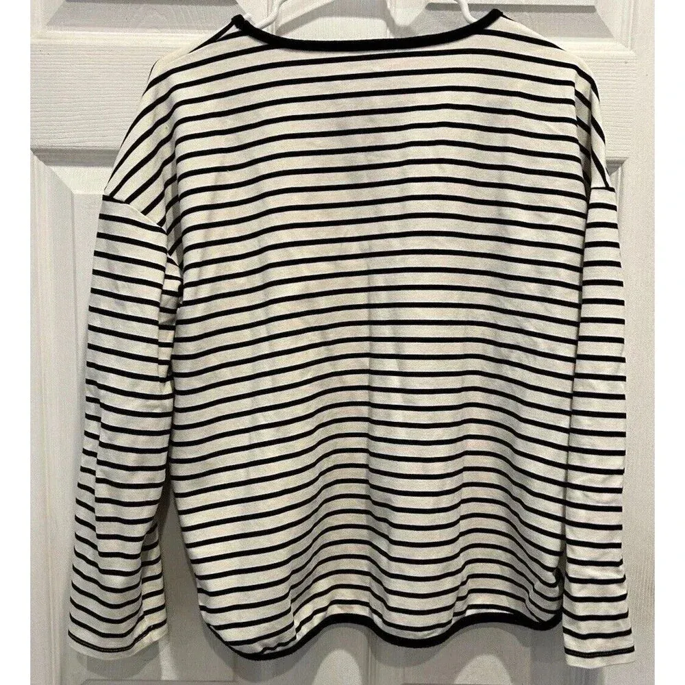 All:Row Black And White Striped Long Sleeve Shirt‎ Women’s Large - Image 4