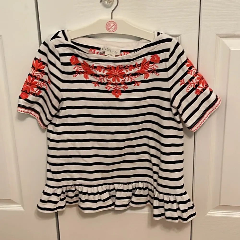 Kate Spade Striped and Embroidered Peplum Tee - Image 2