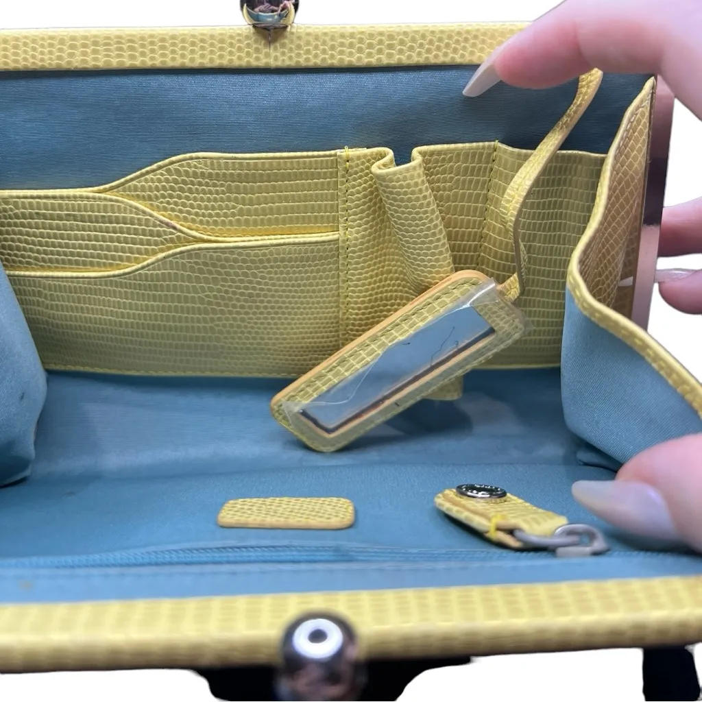 Cole Haan Embossed Snake Print Leather Kiss-lock Clutch Buttercream - Image 3