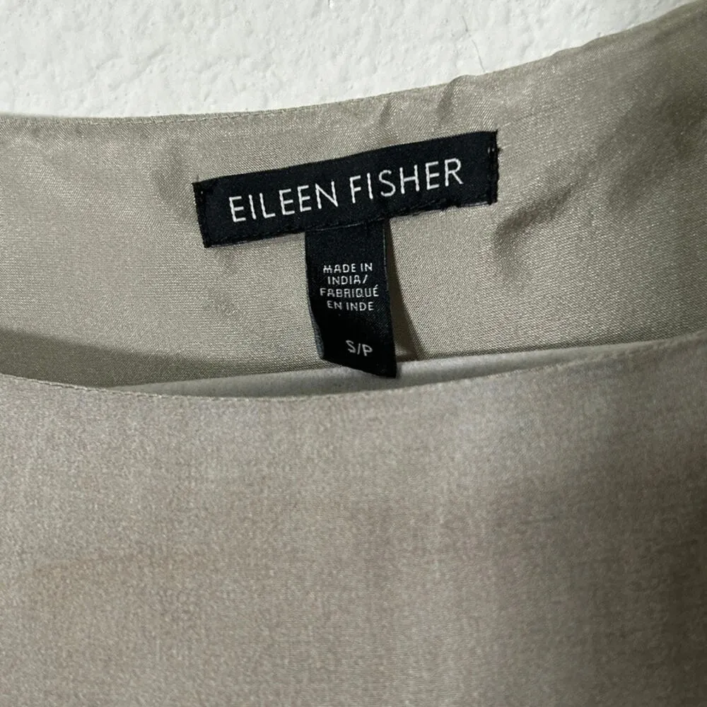 Eileen Fisher Cobblestone Bateau Neck Oxidized Print Silk Shift Dress Size Small - Image 9