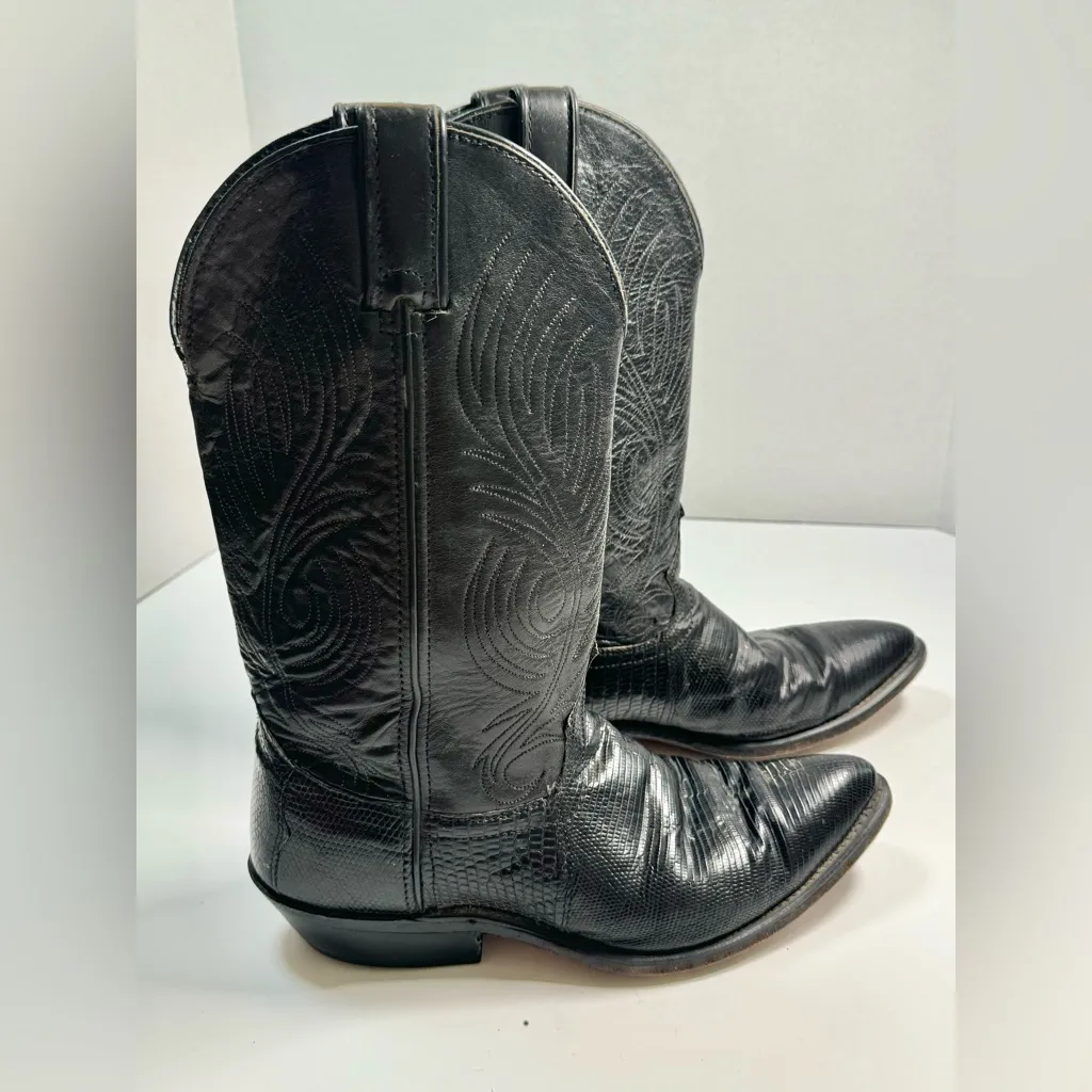 Vintage Code West Black Leather Croc Snake Cowboy Boots size 7 Western - Image 6