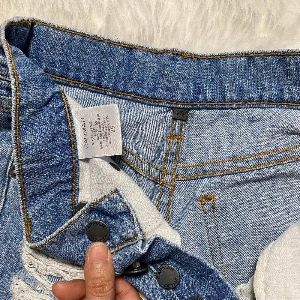 Carmar Distressed Denim Shorts Button Fly Size 25 Blue - Image 3