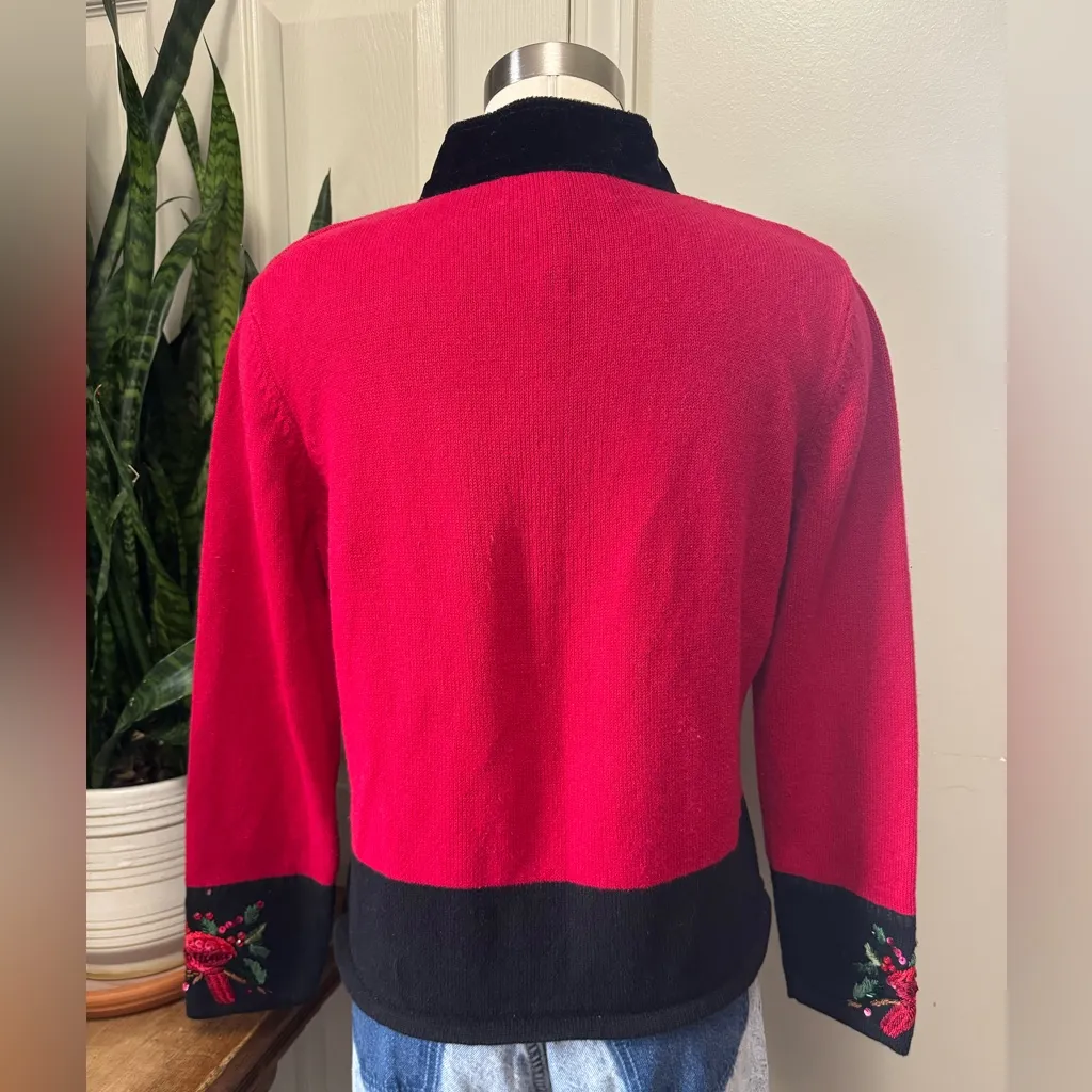 Vintage Heirloom Collectibles Cardinal Zip Cardigan Ramie 90s Holiday large Red - Image 5
