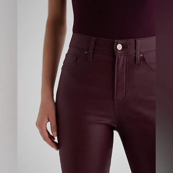 NWT Express High Waisted Burgundy Coated Skinny Jeans Wine Sz 2 Regular - Image 2