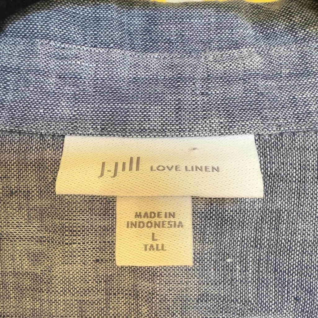 J. Jill Blue Chambray Linen Long Sleeve Button Front‎ Tunic Top Size L Tall Size L - Image 4
