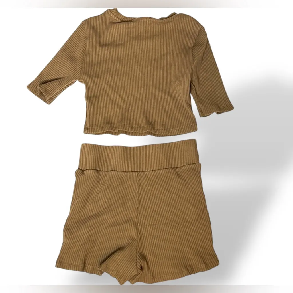 Zara ribbed crop top high waisted matching shorts co-ord set in brown large - Image 7