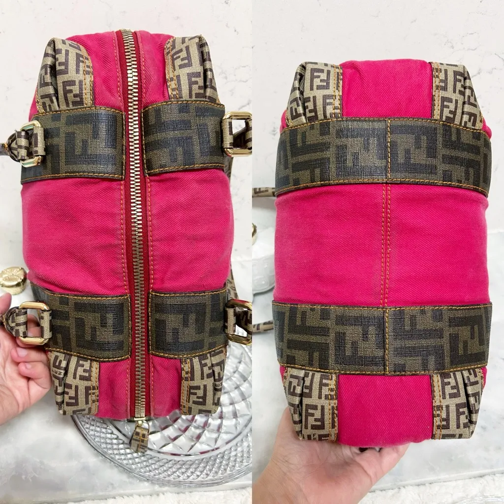 Authentic Fendi RARE Barbie Pink & Monogram Forever Bauletto Boston Bag - Image 9