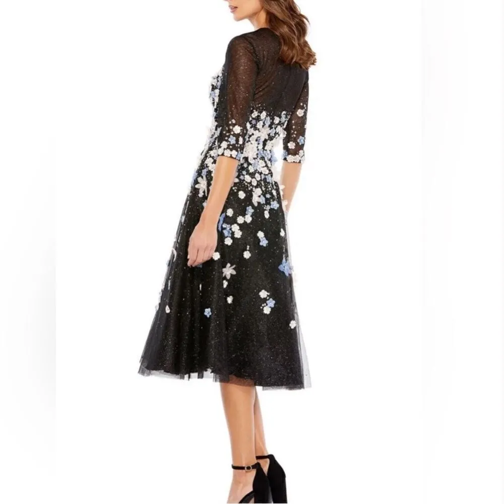 NWOT FLORAL EMBROIDERED A-LINE TEA-LENGTH COCKTAIL DRESS 11161 - Image 6