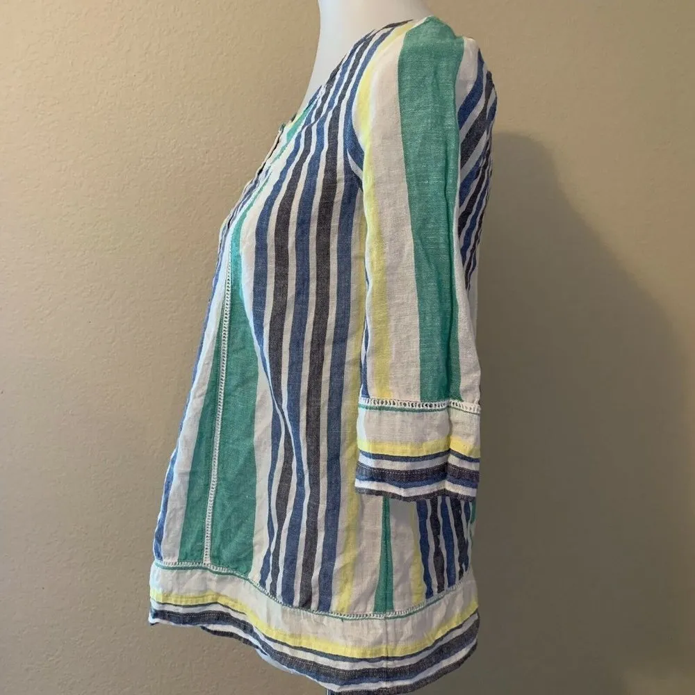 Mermaid Anthropologie Multi Color Linen Blend Top - Image 2