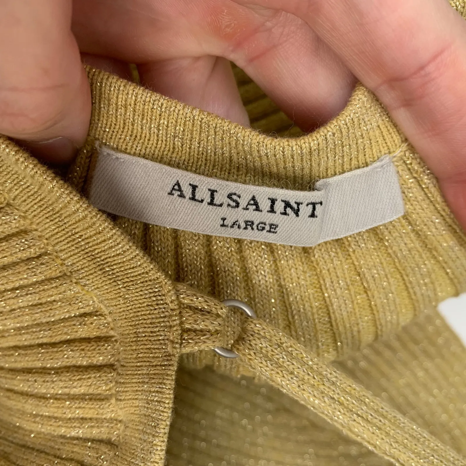 All Saints Tank and Cardigan Lexi Ribbed in Gold Womens Large Two piece - Image 16