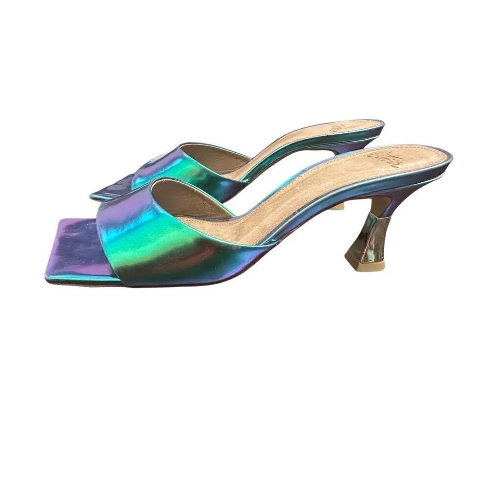 Wittner Luiza Luster Holographic Leather Flared Sandal Green Size 9.5 - Image 4
