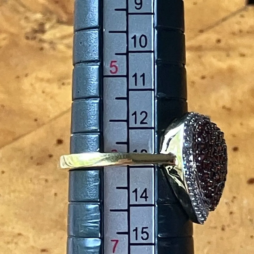 Natural Red Garnet Sterling Silver Heart Ring Size 6 Gold - Image 7