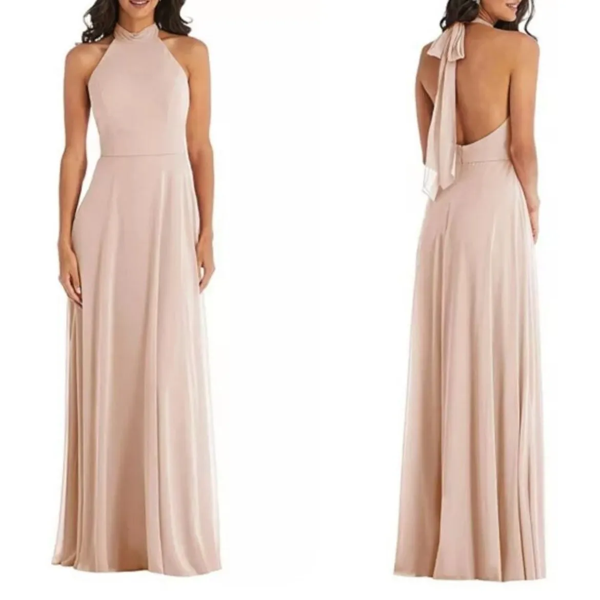 After‎ Six High Neck Halter Backless Maxi Dress Cameo 1545 Size 10R NWT Glam Tan - Image 2