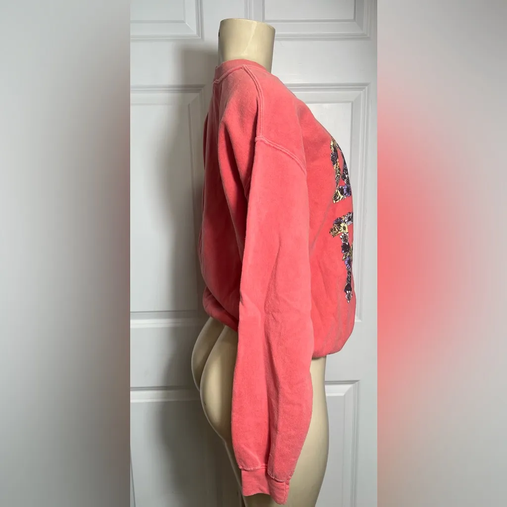 Obey Posse Floral Flower Branded Logo Graphic Coral Crew Neck Sweatshirt - Image 4