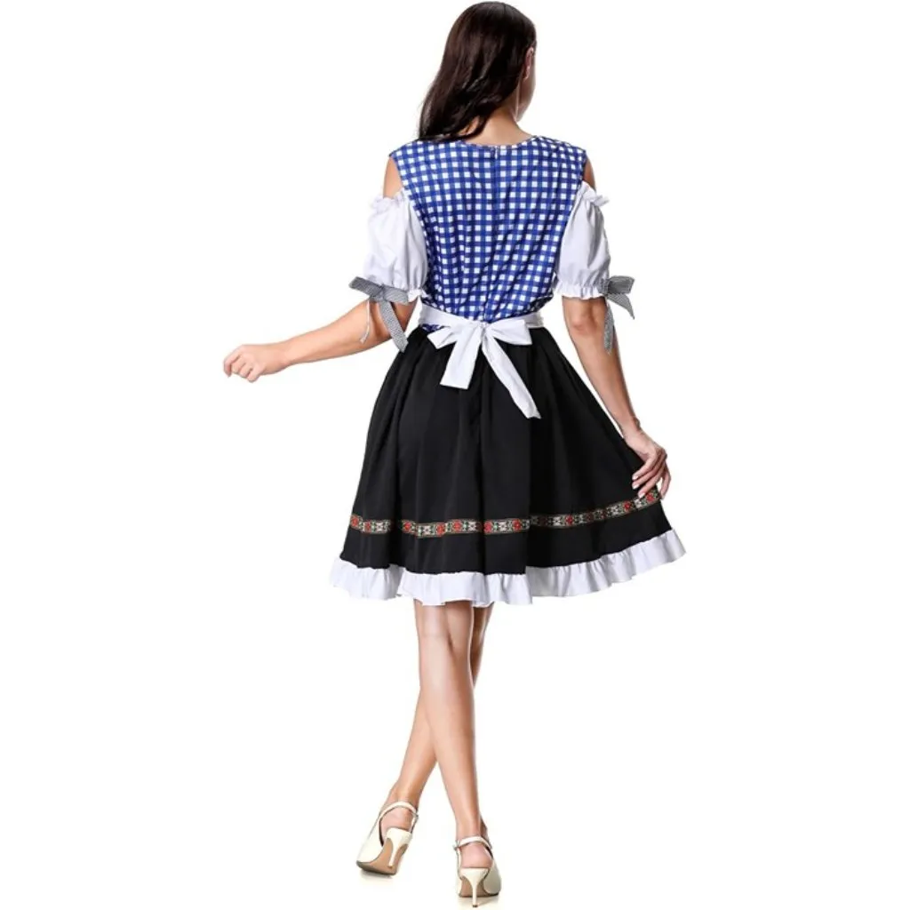 Oktoberfest Costume German Bavarian Dirndl Dress Halloween Plaid Beer Maid SMALL - Image 3