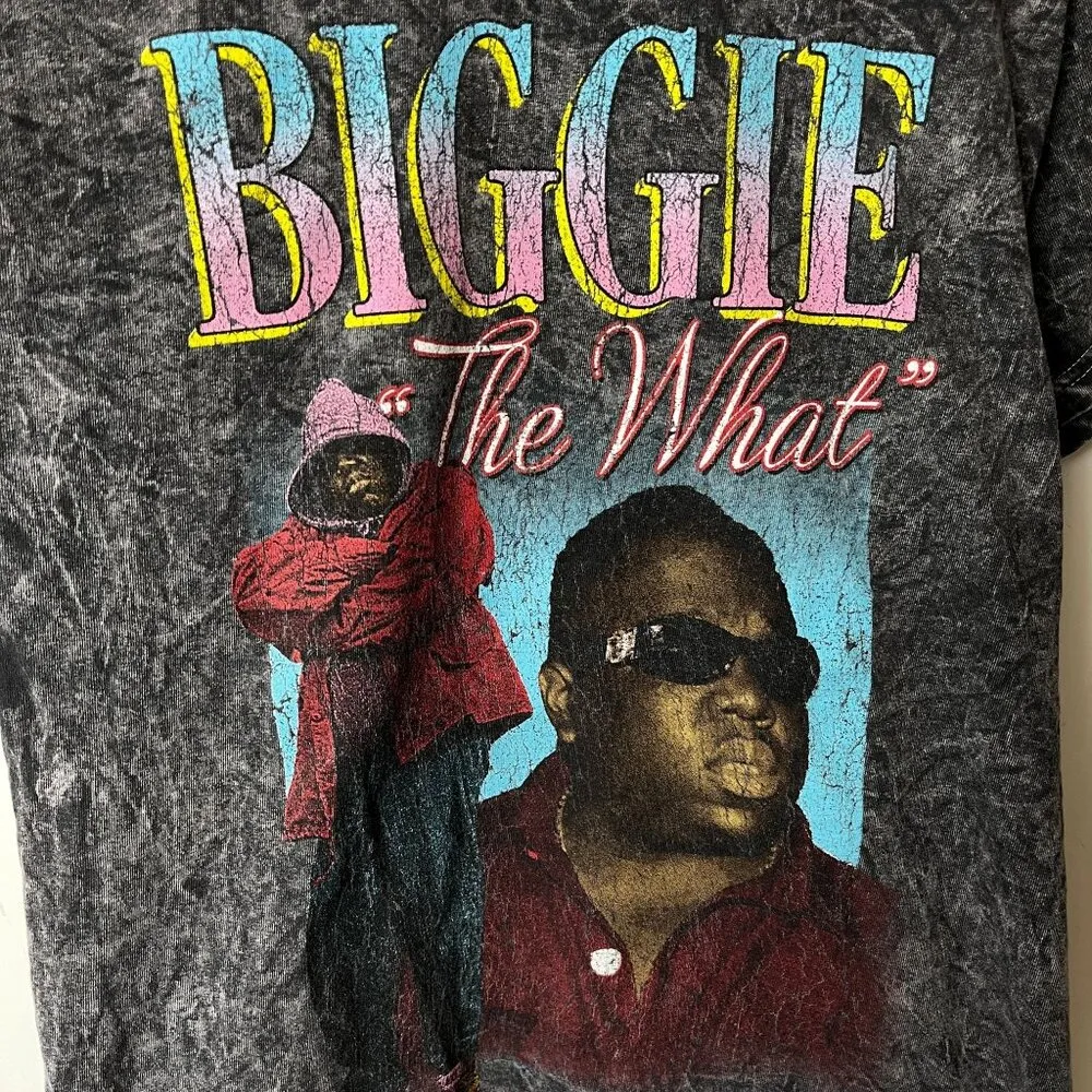 Biggie The What Rap T Shirt Gray Medium M Stone Acid Wash Rapper Artist Graphic - Image 5