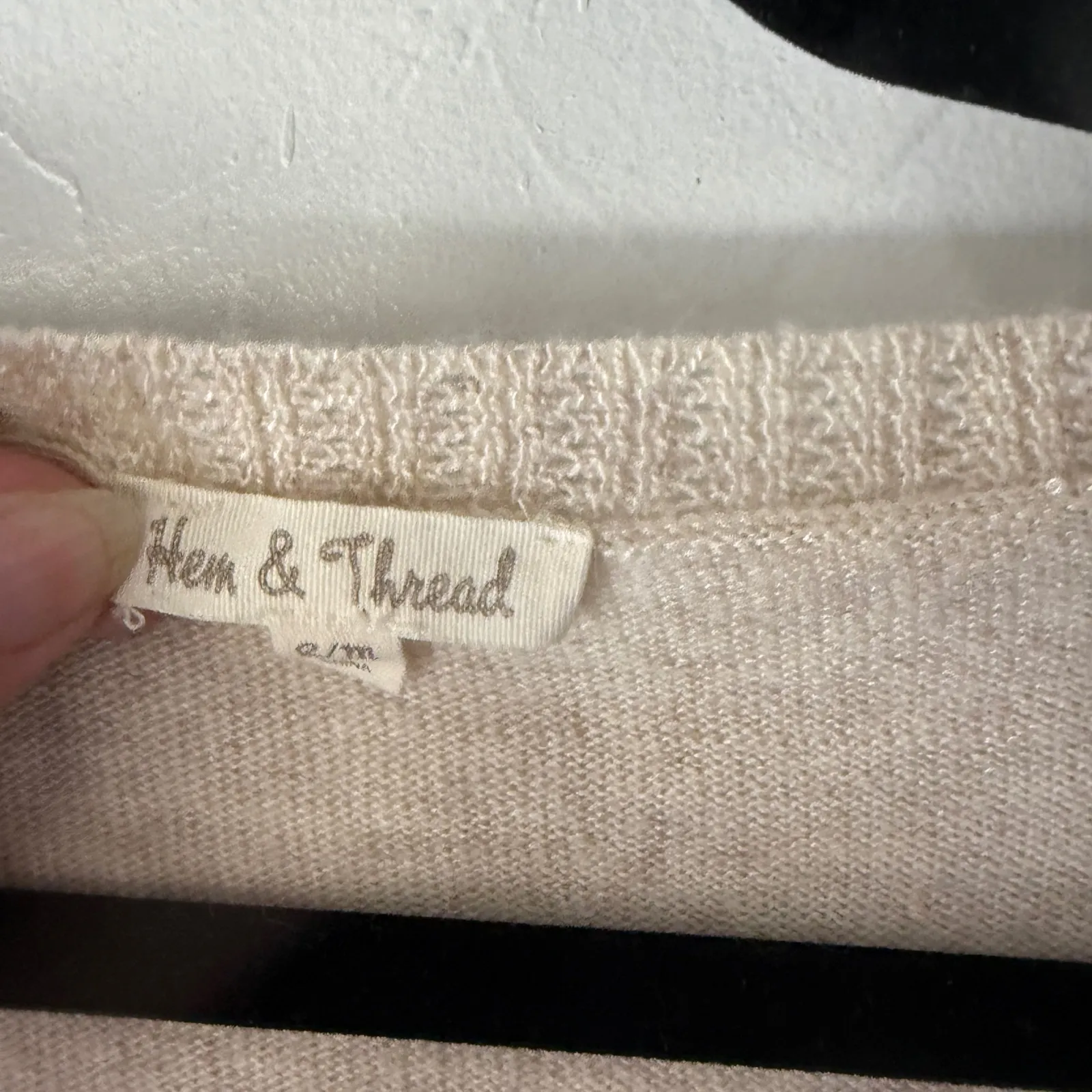 Hem & Thread Women's Lace Sweater S/M Angora Blend Beige Casual Knit Top Cottage - Image 7