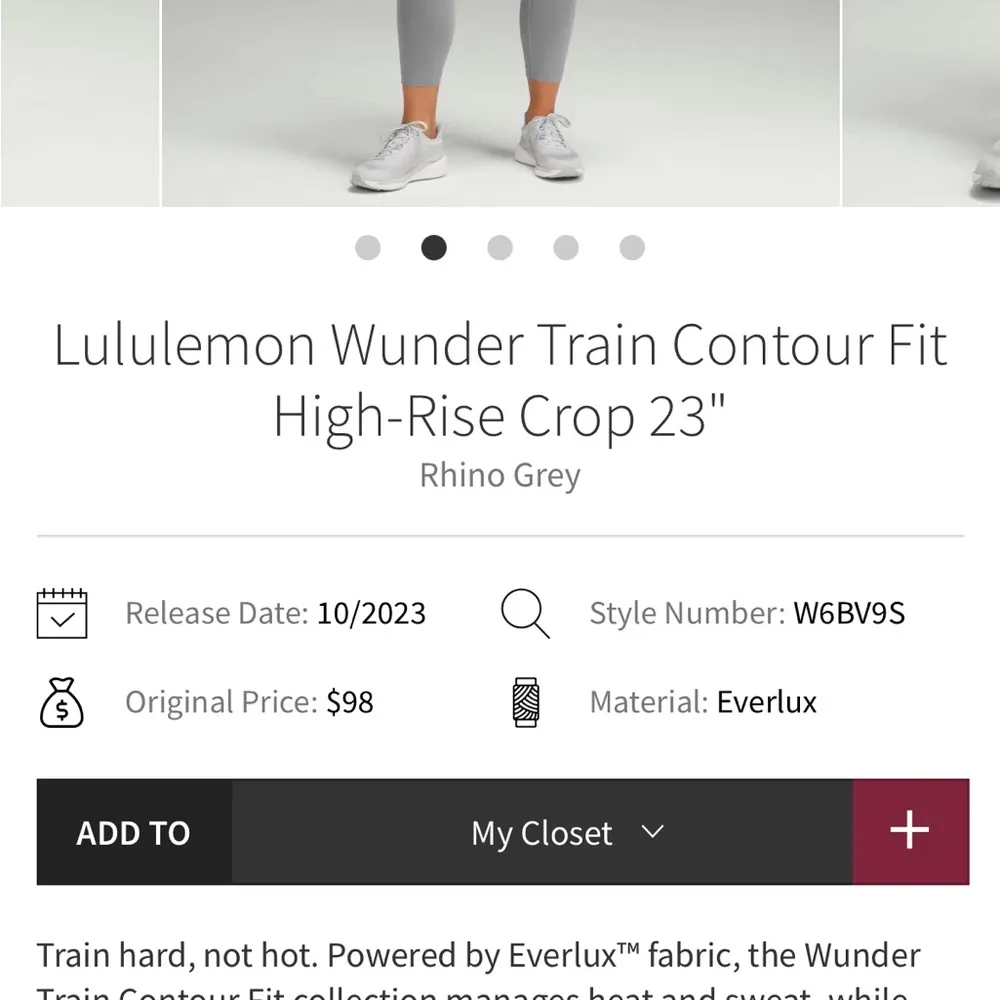 Lululemon Wunder Train Contour Fit HR Crop 23” Rhino Grey - Image 7