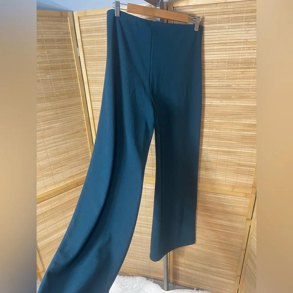 Cemi Ceri dark teal blue wide leg high waist pull on dress pants slacks EUC 2X - Image 2