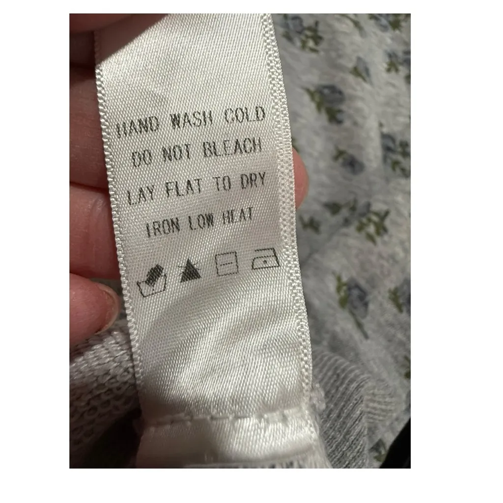 White Birch Oversized Terry Knit Floral & Solid Sweatshirt Heather Grey Size L - Image 9