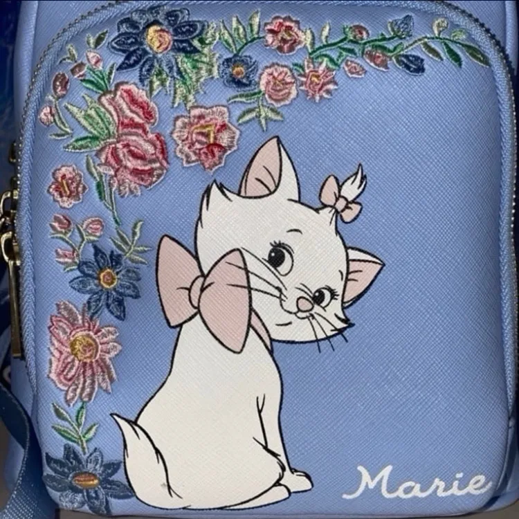 Disney Aristocats Marie floral embroidered periwinkle Loungefly mini backpack - Image 2