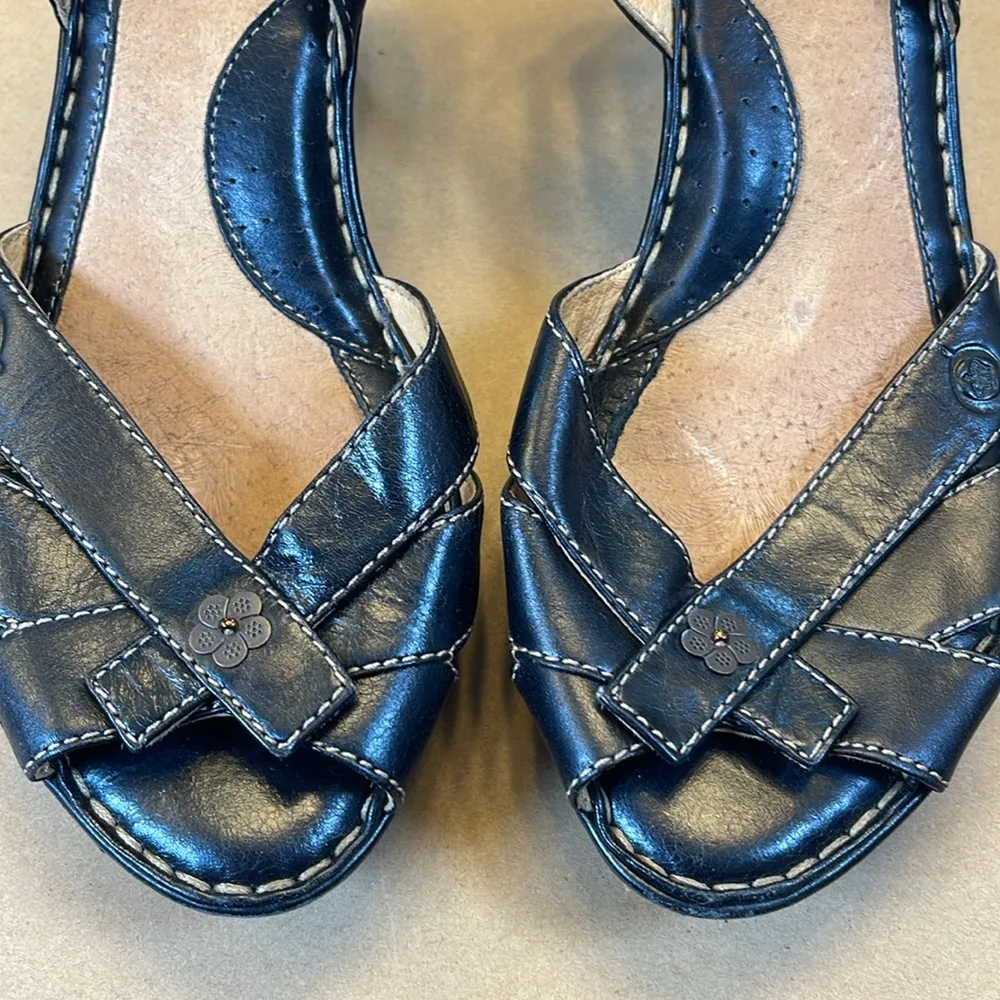 Women's Born Black Leather Kitten Heel 3 Slingback Open Toe Sandals Heels Size 7 - Image 3