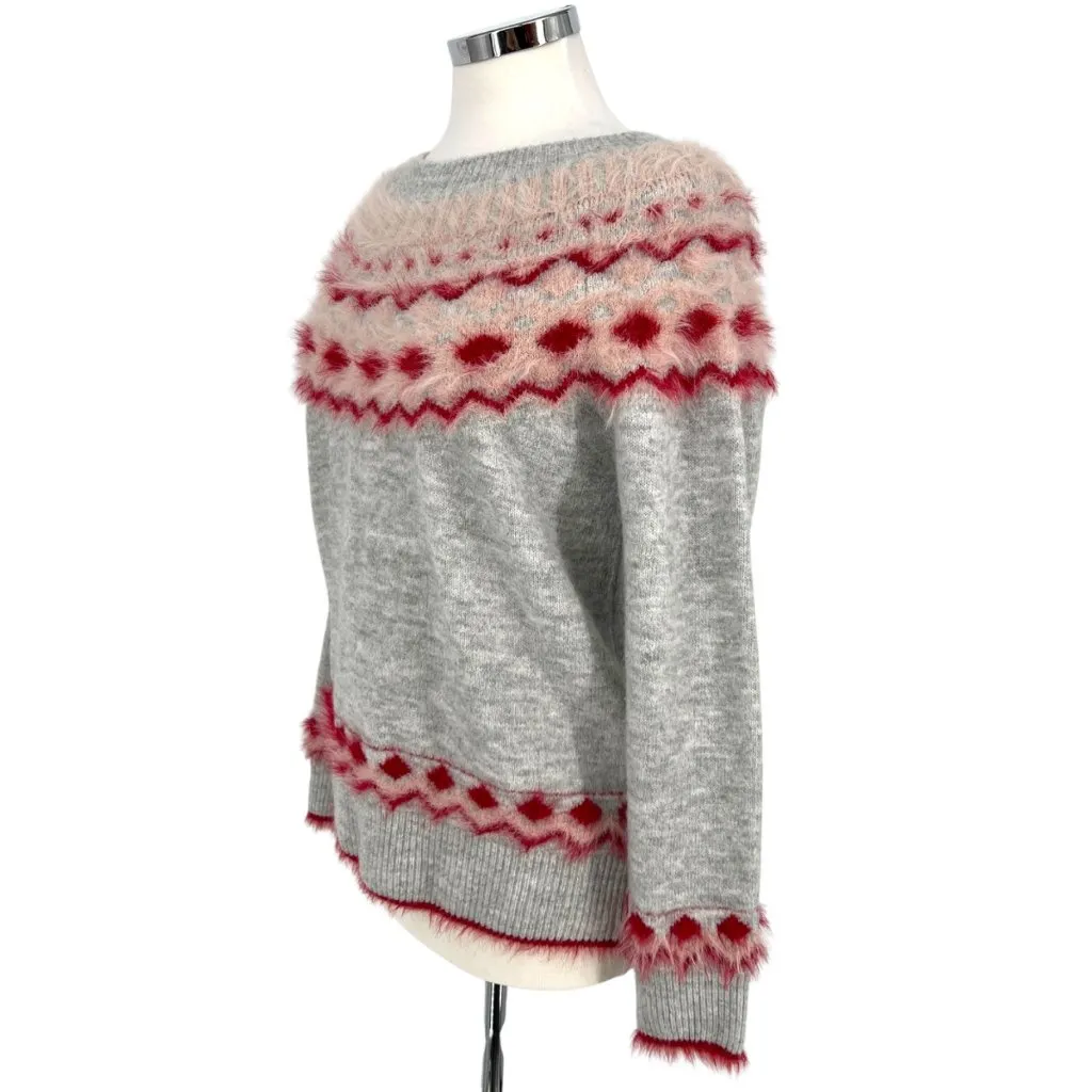 FATE Fair Isle Sweater Crewneck Gray Red Pink Size Medium - Image 6
