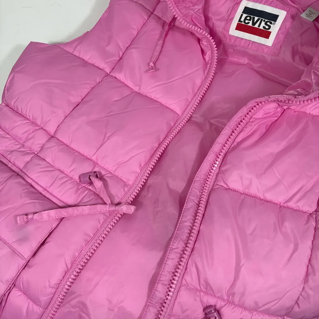 Levi's Hooded Anorak Puffer Vest Hooded Baby Pink Medium Quilted Lined NWT - Image 15