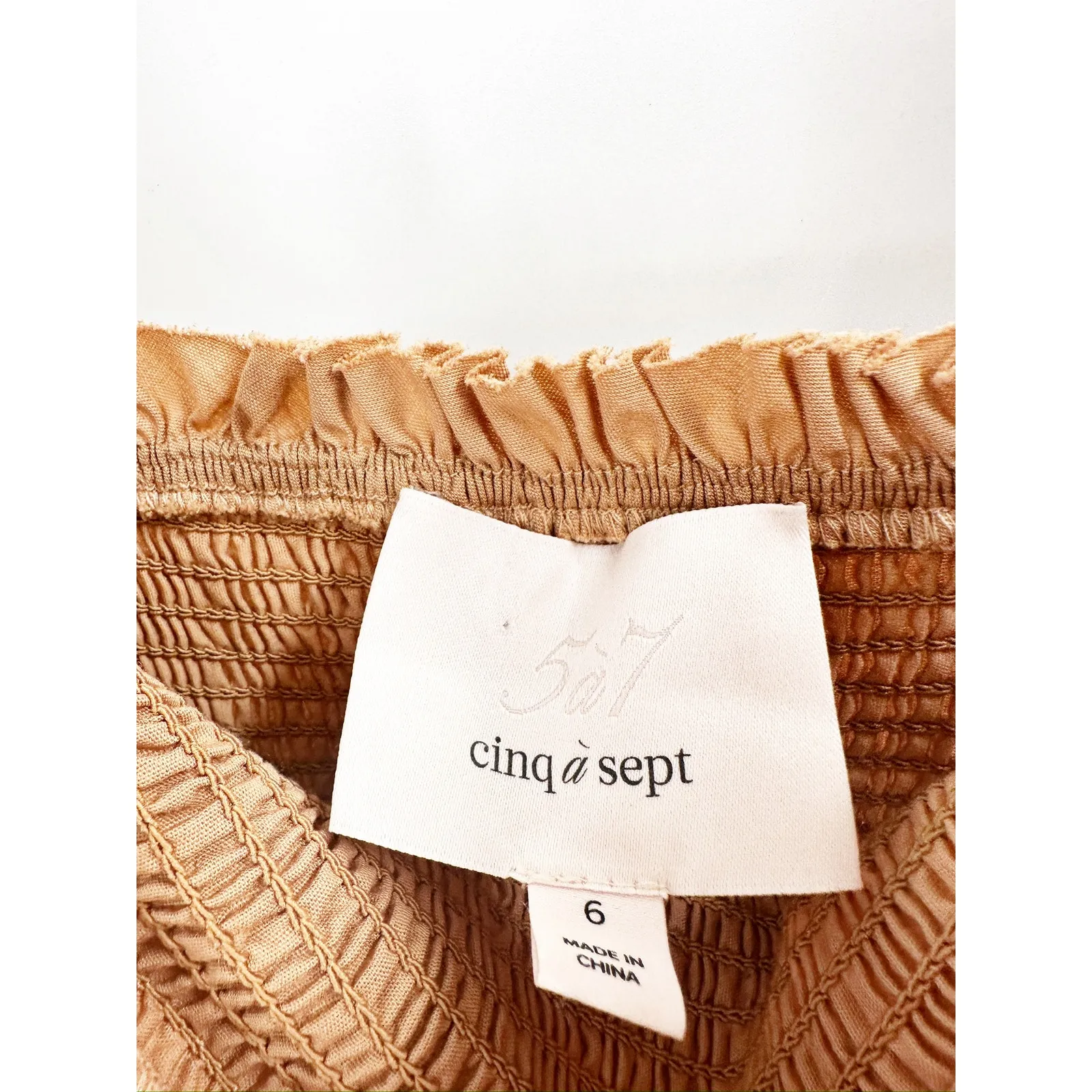 Cinq a Sept Rina Smocked Midi Dress in Sahara Tan 6 - Image 4