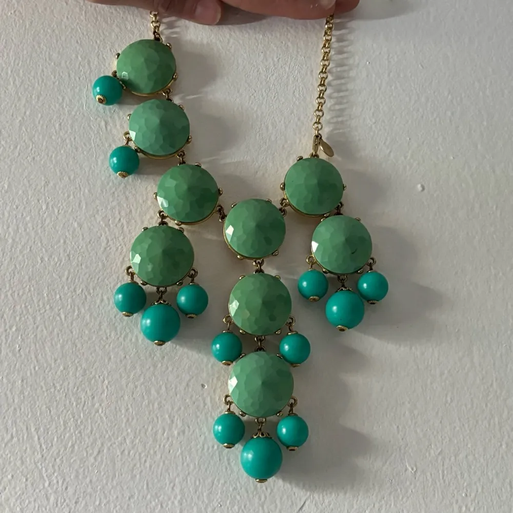 J.Crew Green and Gold Cluster Necklace with Cascading Beads - Image 3