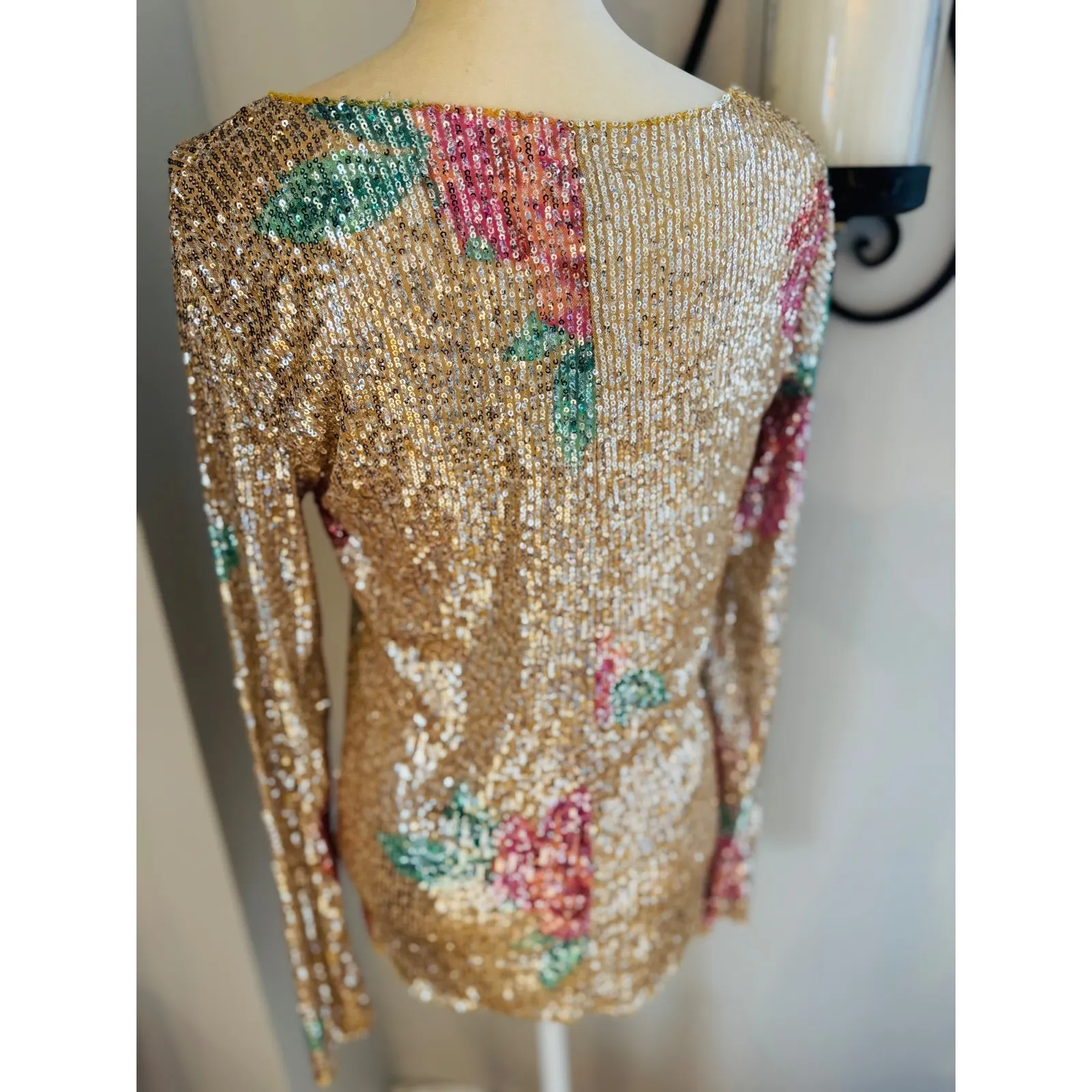 Free People Gold Rush Floral Sequin Top, Champagne/Pink, Medium,‎ NWOT - Image 10