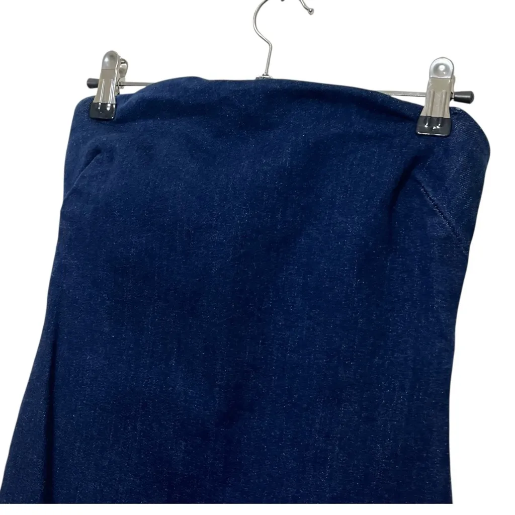 Zara Strapless Denim Maxi Dress Blue Women’s Medium Bodycon Zipper Slit Hem - Image 8