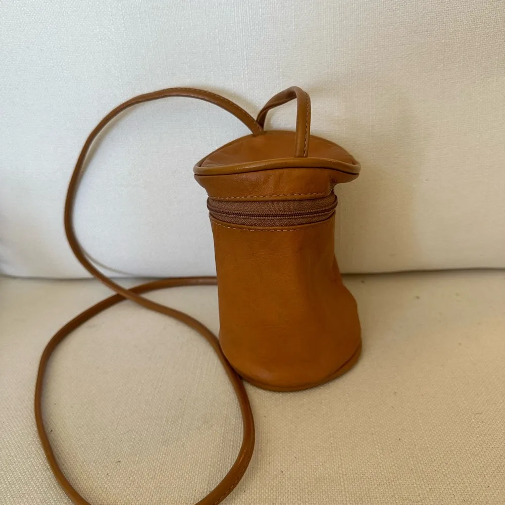 Caramel Leather Crossbody Bag 90s beer or pop can bag leather purse crossbody Brown - Image 3