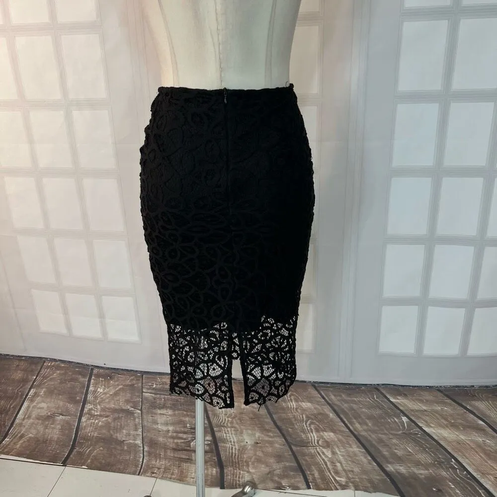 Zara Basic Black Lace Mid-Length Lined Pencil Fit Skirt Size XS - Image 5