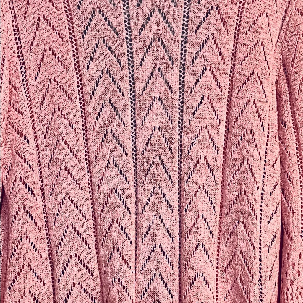 Ruby Road Pink Sz XL Open Front Lightweight Sweater Tie Front Butterfly Sleeve - Image 12