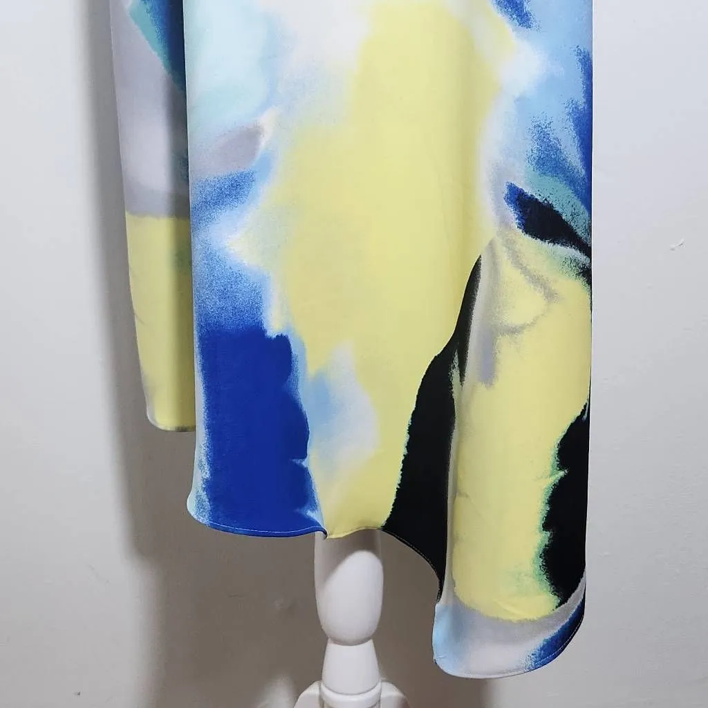 Alfani Blue and Yellow Sleeveless Shift Dress Size 8 Alfani Wedding Guest Dress - Image 5