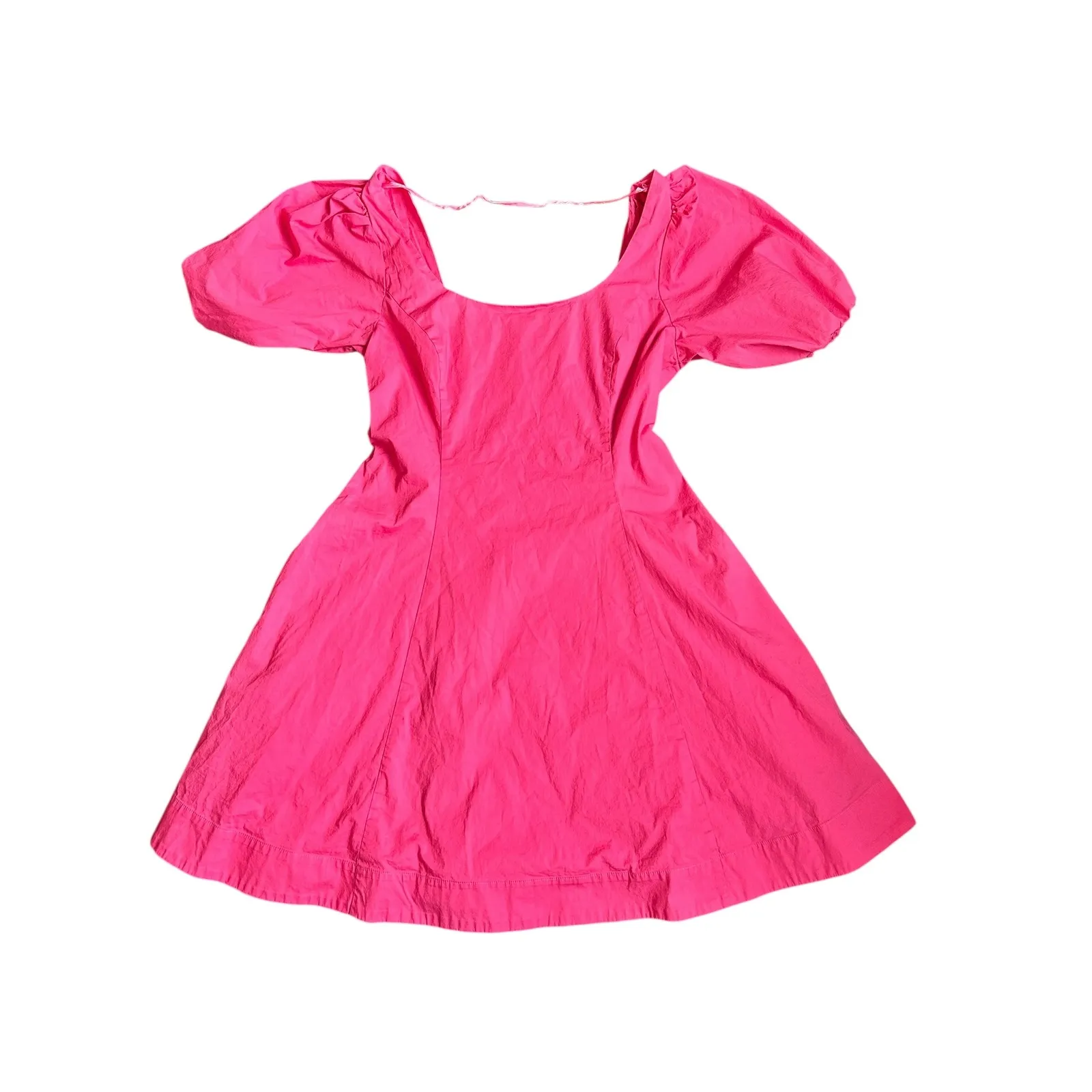 STAUD Laelia Cotton-Blend Poplin
Mini Dress Pink Puff Sleeve Square Neck Size 8 - Image 2