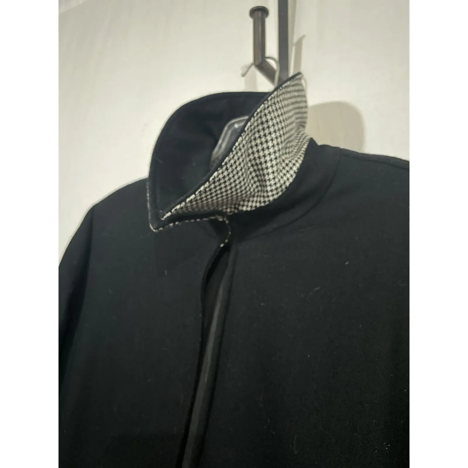 Dress Barn Wool Blend Open Trench Long Jacket Houndstooth Women’s 10 Black - Image 3