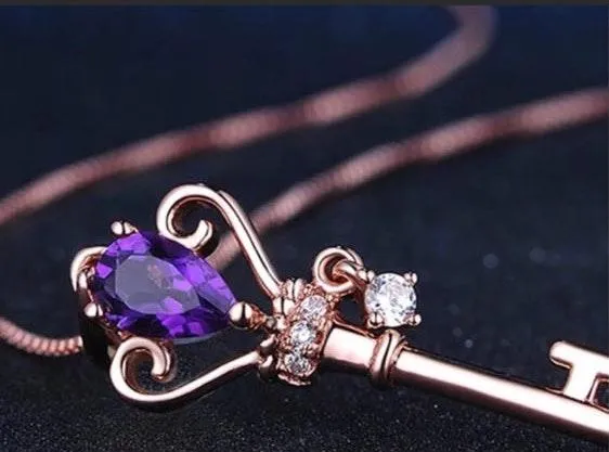 Natural Amethyst Sterling Silver Necklace Gold - Image 2