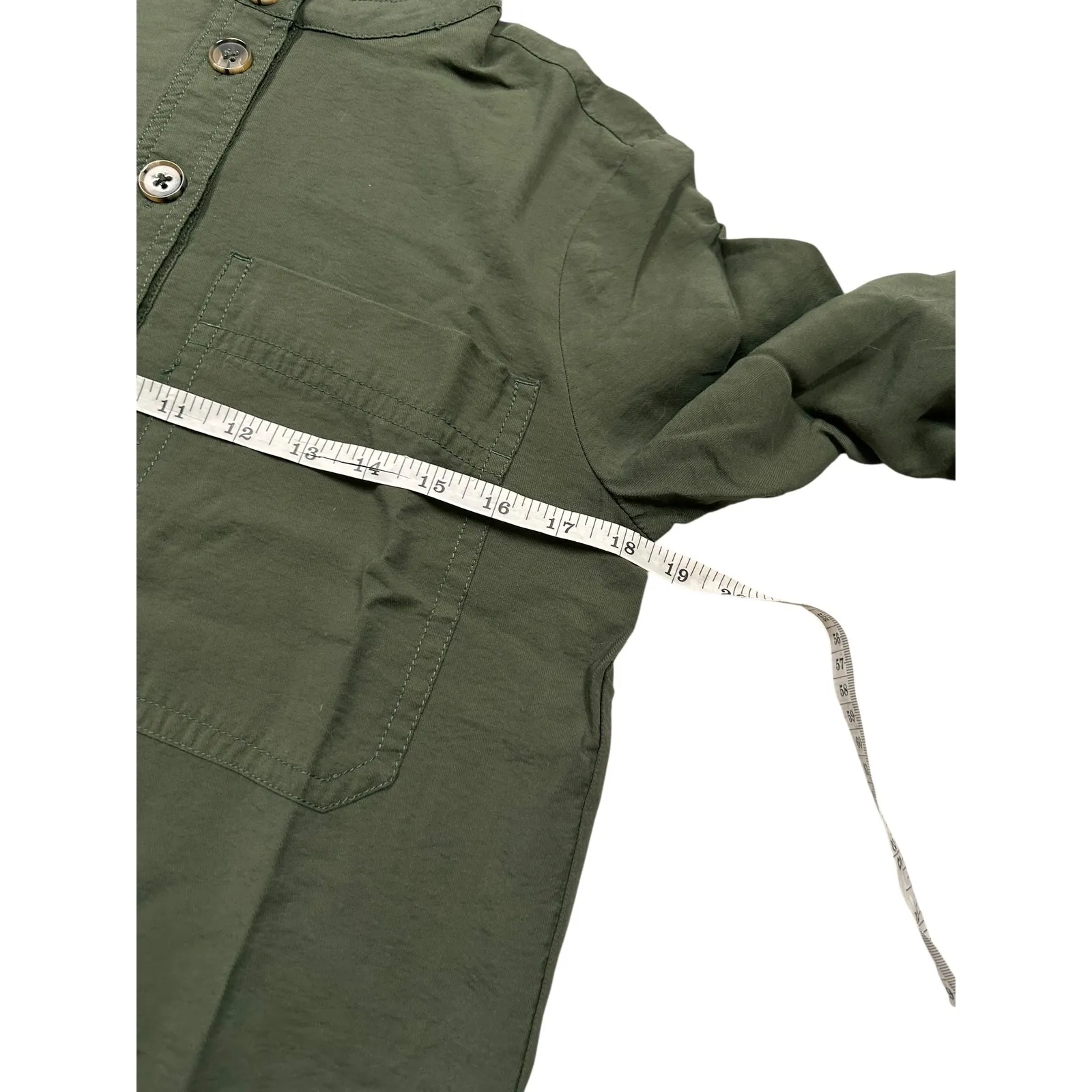 Banana Republic olive green ruffle neck button‎ down top size S - Image 6