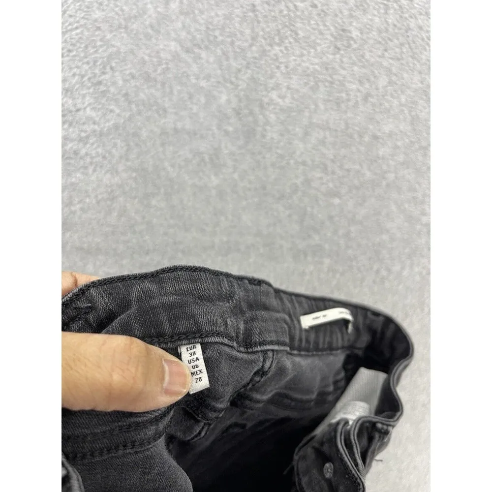 ZARA Women's Black Denim Jeans Mid Rise Slim Distressed Size 6 - Image 4