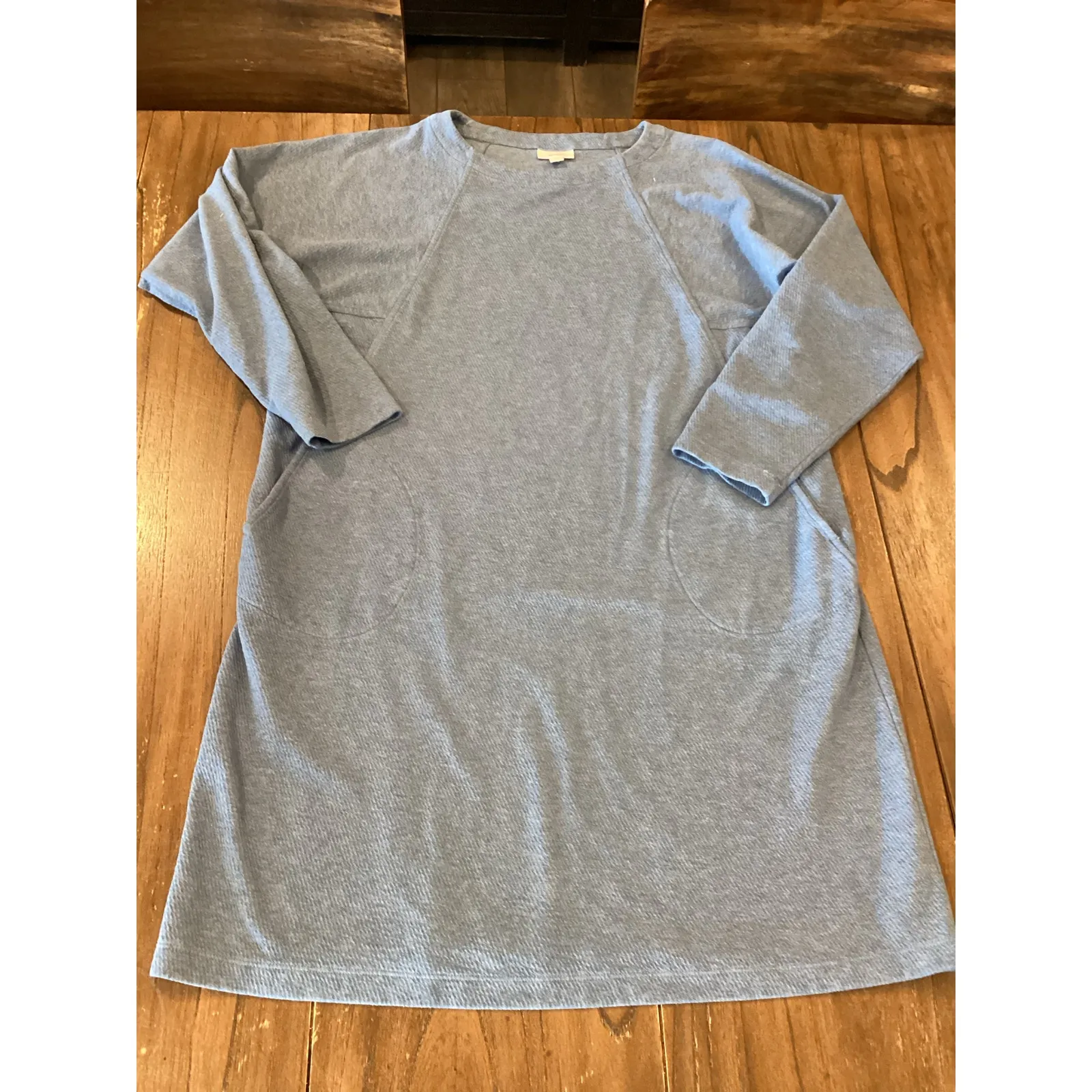 J.jill Pure Jill Diagonal knit Seamed cotton sweater Dress In Blue River Heather Size L - Image 7