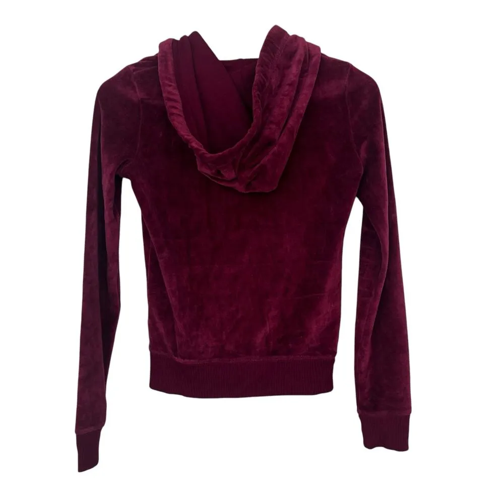 Hollister Maroon Velour Full Zip Hoodie Sz XS - Image 4