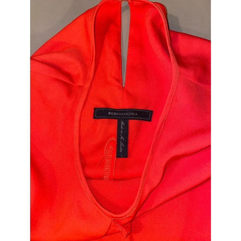 BCBGMAXAZRIA Red Draped Front Short Sleeve Dress Size Large - Image 3