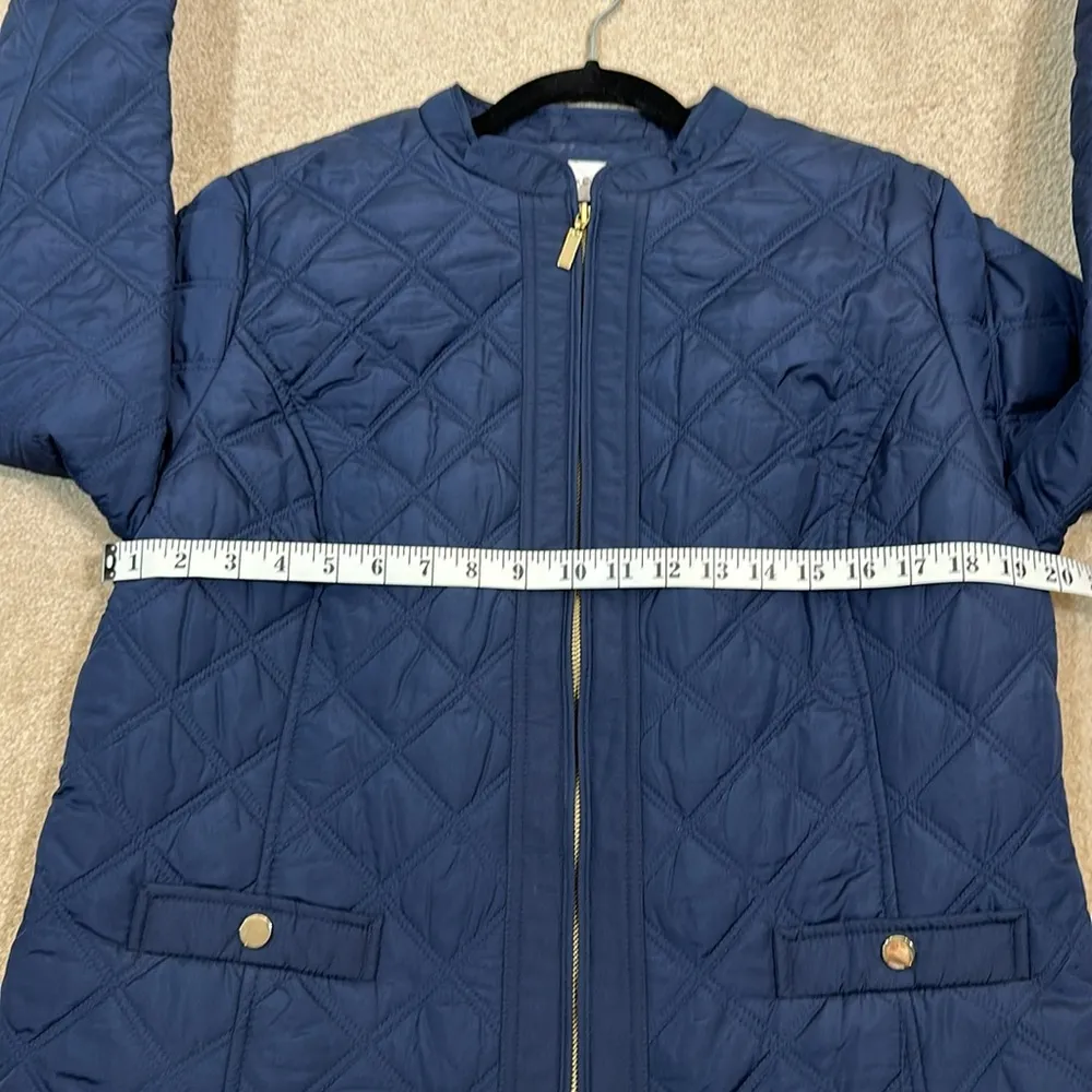 Charter Club Blue Quilted Lightweight Jacket Coat Zip Front Gold Women Large - Image 6