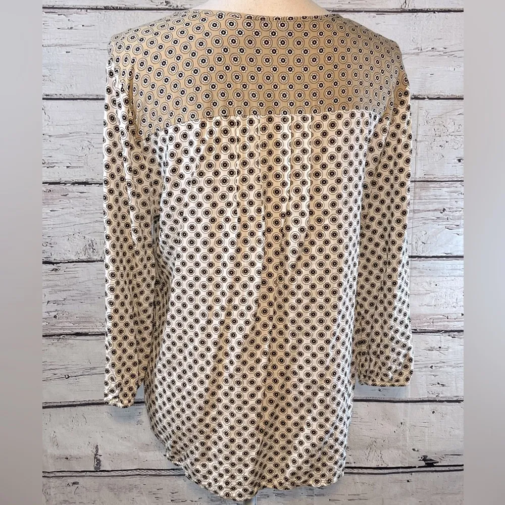 Laura Scott  Blouse Lightweight Boho Tan/White Floral-Large - Image 3