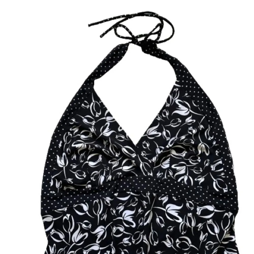 B. Moss Black White Floral Sleeveless Halter Tie Neck Casual Dress Size Large - Image 7