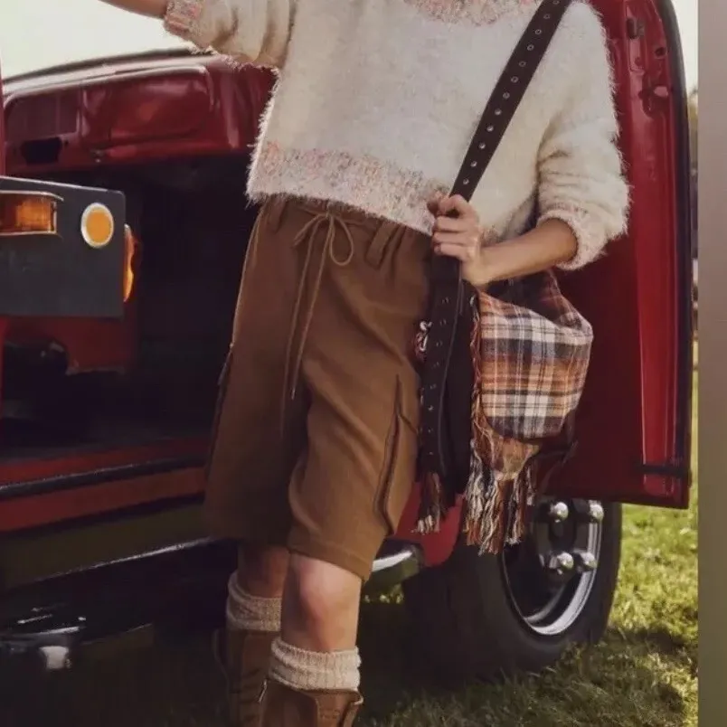 NWOT Free People Charli Wool Longline Cargo Shorts In Bronze‎ Brown Size XS - Image 12